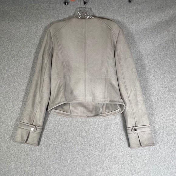 White House Black Market Ultra Suede Cropped Faux Moto Jacket Mercury Gray  M - Picture 9 of 13